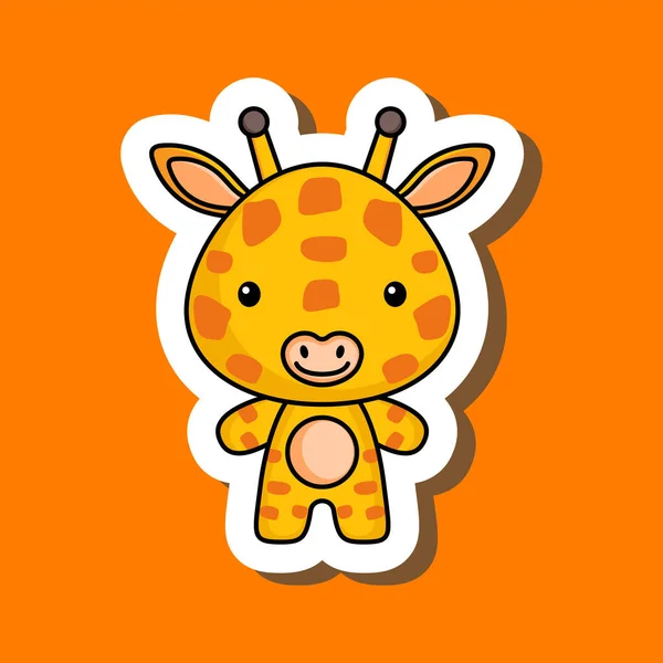 Carino Adesivo Cartone Animato Piccola Giraffa Mascotte Animalier Design Bambini — Vettoriale Stock