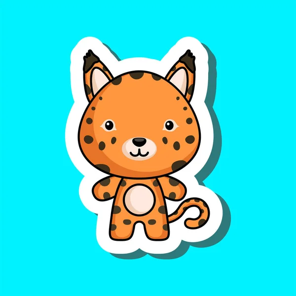 Sticker Dessin Animé Mignon Petit Lynx Mascotte Personnage Animal Design — Image vectorielle