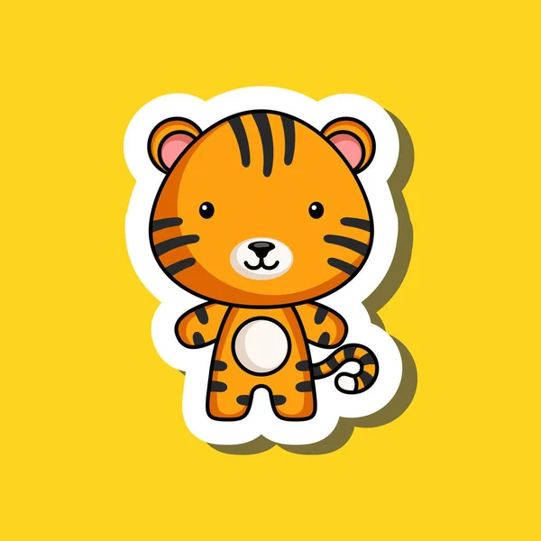 Niedlicher Cartoon Sticker Kleiner Tiger Maskottchen Animal Charakter Design Für — Stockvektor