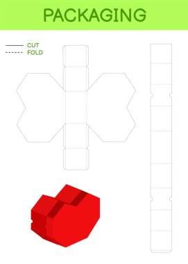 Sevgililer günü için kalp hediye kutusu şablonu, doğum günleri, şeker için bebek duşları, küçük hediyeler, fırın. Perakende kutusu şablon tasarımı. Yazdır, kes, katla, yapıştır.