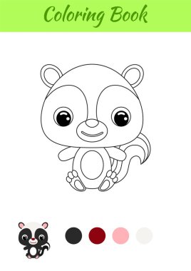 Boyama kitabı küçük kokarcası oturuyor. Çocuklar için boyama sayfası. Anaokulu yılları için eğitici aktiviteler çocuklar ve şirin hayvanlı bebekler. Siyah ve beyaz vektör stok çizimi.