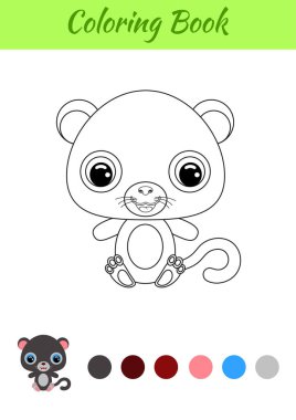 Boyama kitabı küçük bebek panteri oturuyor. Çocuklar için boyama sayfası. Anaokulu yılları için eğitici aktiviteler çocuklar ve şirin hayvanlı bebekler. Siyah ve beyaz vektör stok çizimi.