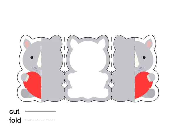 Mignon Rhinocéros Tenir Coeur Pliez Long Modèle Carte Vœux Idéal — Image vectorielle