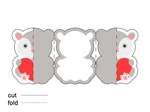 Mignon Opossum Tenir Cœur Pliez Long Modèle Carte Vœux Idéal — Image vectorielle