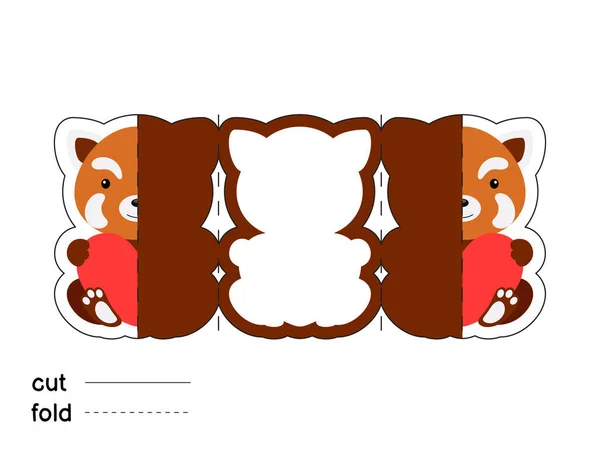 Mignon Panda Rouge Tenir Coeur Pliez Long Modèle Carte Vœux — Image vectorielle