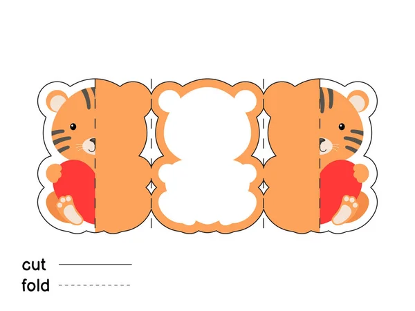 Joli Tigre Qui Tient Cœur Pliez Long Modèle Carte Vœux — Image vectorielle