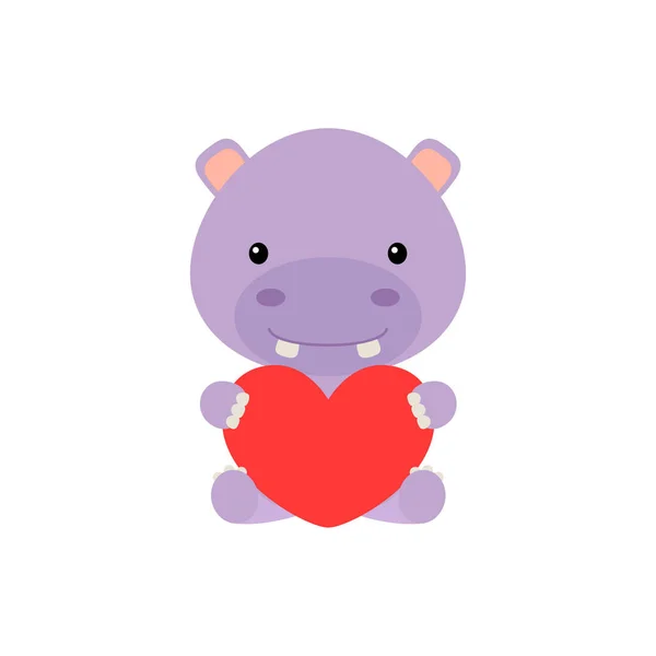 Hippopotame Drôle Mignon Avec Coeur Sur Fond Blanc Dessin Animé — Image vectorielle