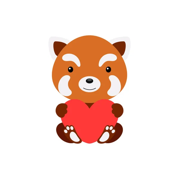 Söt Rolig Röd Panda Med Hjärta Vit Bakgrund Tecknad Djur — Stock vektor