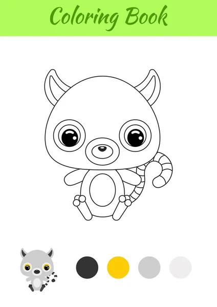 Coloring Book Little Baby Lemur Sitting Coloring Page Kids Educational — Stock Vector