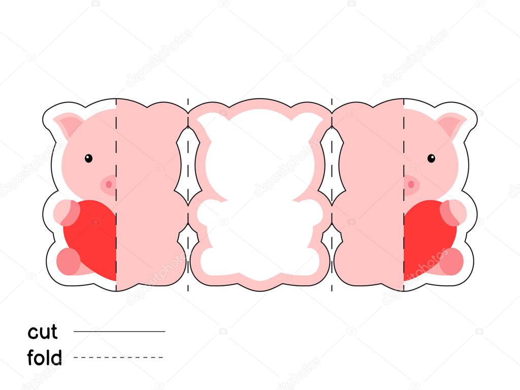 ✓ Cute pig hold heart. Fold long greeting card template. Great With Regard To Fold Out Card Template