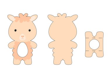 Tatlı çocuk, alpaka kesimi, çikolatalı yumurta tutacağı şablonu. Paskalya yumurtası için karton kutu. Yazdırılabilir renk şeması. Lazer kesim vektör şablonu. İzole edilmiş vektör paketleme tasarımı çizimi.