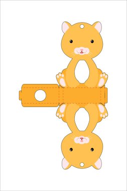 Tatlı Paskalya yumurtası taşıyıcısı hamster şablonu. Paskalya yumurtası için karton kutu. Yazdırılabilir renk şeması. Lazer kesim vektör şablonu. İzole edilmiş ambalaj tasarımı çizimi.