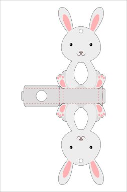 Paskalya yumurtası tutacağı şirin bir tavşan şablonu. Paskalya yumurtası için karton kutu. Yazdırılabilir renk şeması. Lazer kesim vektör şablonu. İzole edilmiş ambalaj tasarımı çizimi.