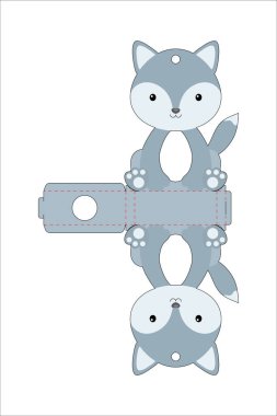 Tatlı Paskalya yumurtası tutucu kurt şablonu. Paskalya yumurtası için karton kutu. Yazdırılabilir renk şeması. Lazer kesim vektör şablonu. İzole edilmiş ambalaj tasarımı çizimi.