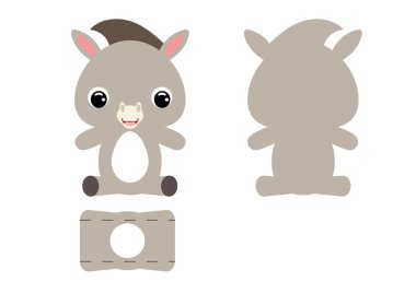 Tatlı eşek çikolatalı yumurta tutacağı şablonu. Paskalya yumurtası için karton kutu. Yazdırılabilir renk şeması. Lazer kesim vektör şablonu. İzole edilmiş ambalaj tasarımı çizimi.