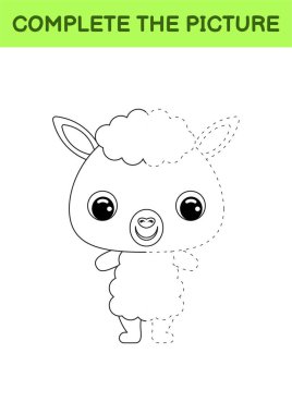 Şirin alpaka resmini tamamla. Boyama kitabı. Nokta kopyalama oyunu. El yazısı pratiği, çizim becerileri eğitimi. Eğitim, basılabilir çalışma tablosu geliştiriyor. Etkinlik sayfası. Vektör illüstrasyonu.