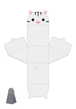 Şekerler, şekerler, hediyeler için parti favorisi zebra tasarımı. Paketleme işi kesme şablonu, her amaç için harika, doğum günleri, bebek duşları. Kesme ve puanlama satırları ile düzenlenebilir plan.