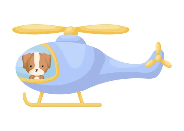 Lindo Perrito Piloto Helicóptero Azul Personaje Dibujos Animados Para Niños — Archivo Imágenes Vectoriales