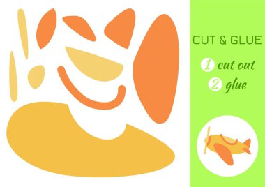 Çizgi film sarı uçağını kes ve yapıştır. Kes ve yapıştır faaliyet sayfası. Anaokulu çocukları için eğitici bir oyun. Çalışma kâğıdı. Çocukların mantık oyunu, aktiviteler yap-boz. Vektör stok illüstrasyonu.