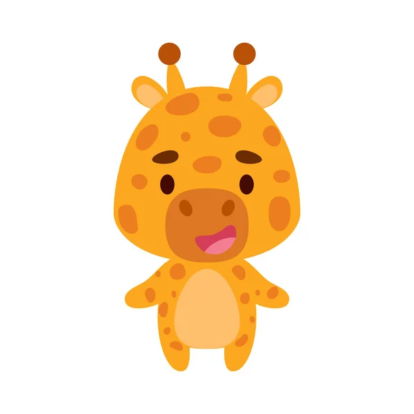 Jolie Petite Girafe Sur Fond Blanc Cartoon Personnage Animal Pour — Image vectorielle