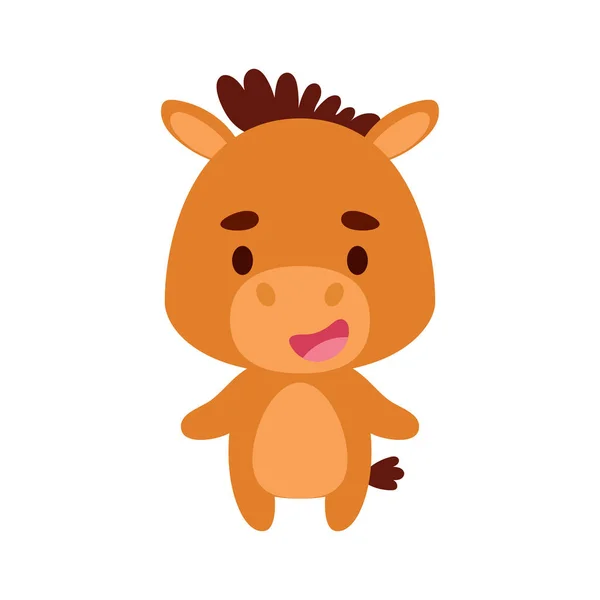 Bonito Pequeno Cavalo Fundo Branco Personagem Animal Dos Desenhos Animados — Vetor de Stock