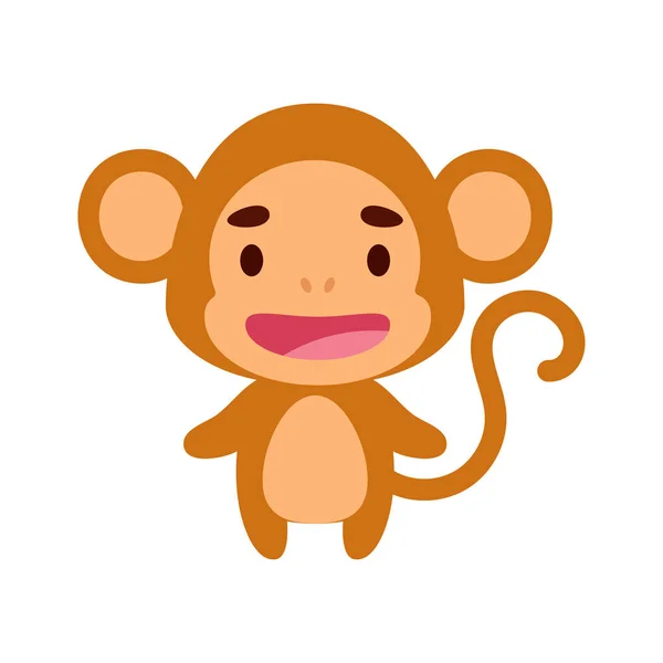 Cute Little Monkey White Background Cartoon Animal Character Kids Cards — Stock Vector