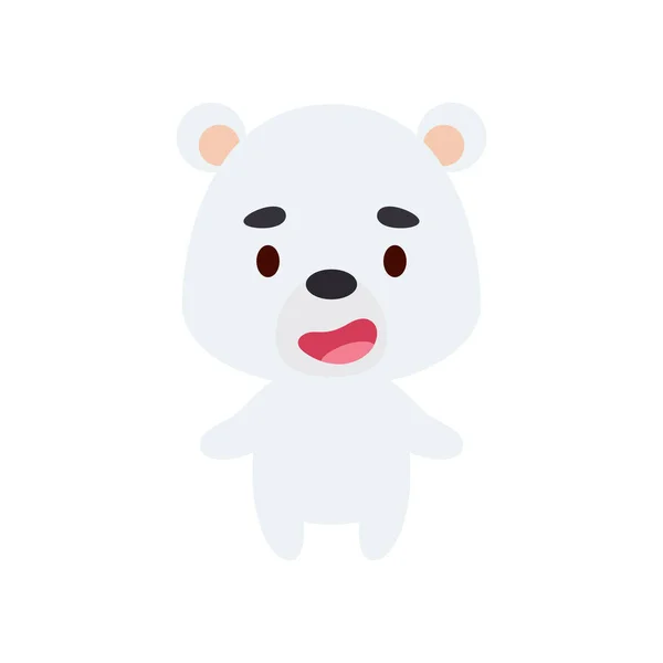 Niedlicher Kleiner Eisbär Auf Weißem Hintergrund Zeichentrick Tierfigur Für Kinderkarten — Stockvektor