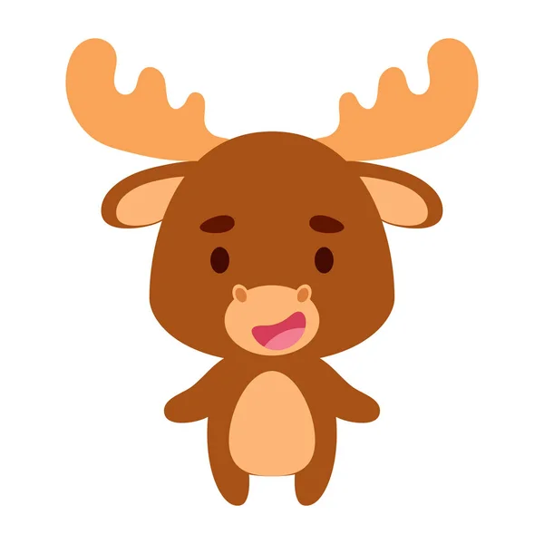 Lindo Alce Sobre Fondo Blanco Personaje Animal Dibujos Animados Para — Vector de stock