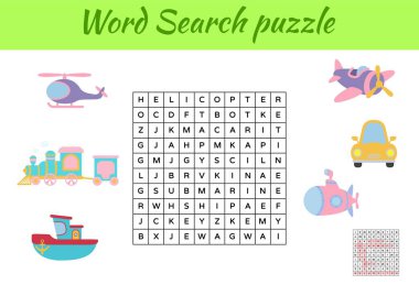 Oyun, resimli çocuklar için hayvanların kelime araması yapbozu şablonu. Çocuk aktivitesi çalışma tablosu basılabilir versiyonu. İngilizce kelime eğitimi için eğitici bir oyun. Cevapları da içeriyor. Vektör stok illüstrasyonu