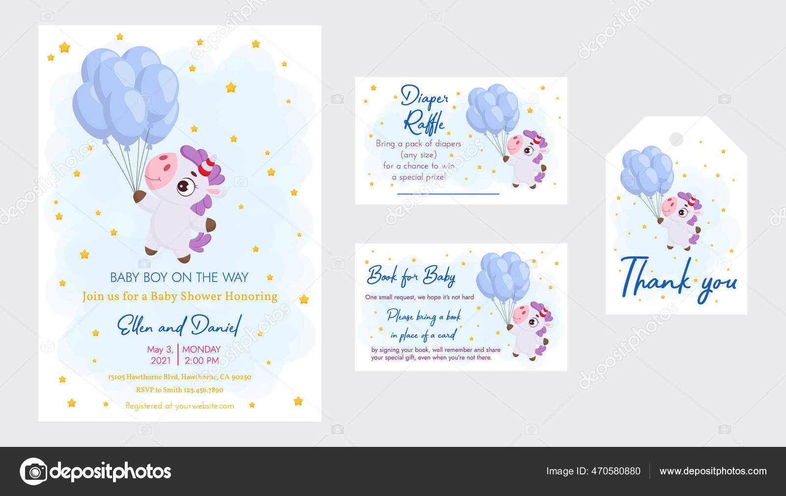 Baby Shower Printable Party Invitation Card Template Baby Boy Way Stock Vector Image By C Valentyna92 470580880