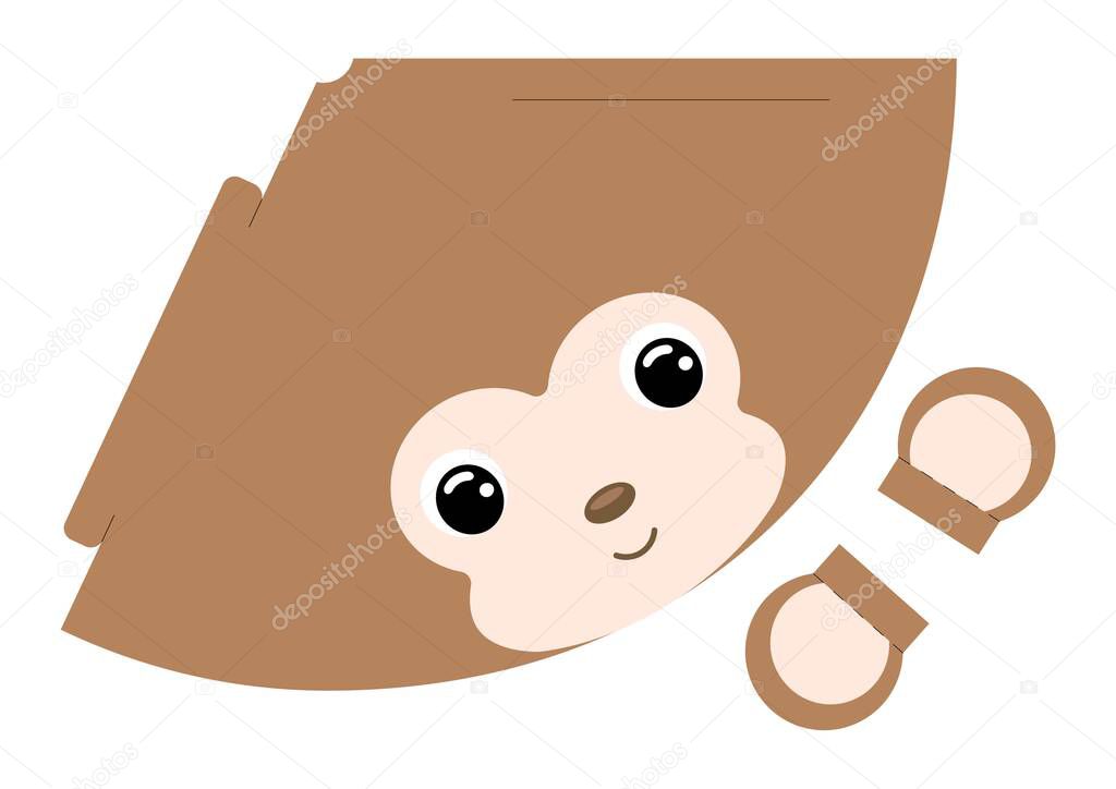 Printable monkey paper hat. Party die cut template for birthday, christmas, baby shower. Fun accessory for entertainment. Print, cut and glue. Vector stock illustration.