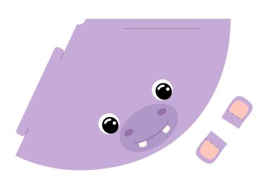 Yazdırılabilir kağıt şapkalı hipopotam. Doğum günü, Noel, bebek partisi için kesilmiş şablon. Eğlence için eğlenceli bir aksesuar. Yazdır, kes ve yapıştır. Vektör stok illüstrasyonu.