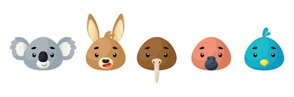 Ωραία Κεφάλια Ζώων Έτοιμα Συλλογή Αστεία Ζώα Χαρακτήρες Για Παιδιά — Διανυσματικό Αρχείο