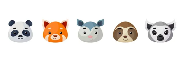 Cabeças Animais Bonitos Coleção Animais Engraçados Personagens Para Crianças Cartões — Vetor de Stock