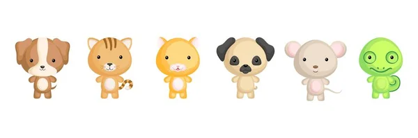 Coleção Pequenos Animais Estilo Cartoon Personagens Animais Bonitos Para Cartões —  Vetores de Stock