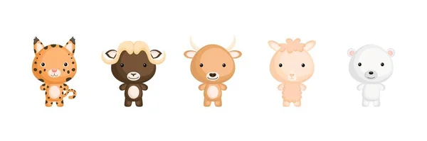 Sammlung Kleiner Tiere Cartoon Stil Niedliche Tierfiguren Für Kinderkarten Babydusche — Stockvektor