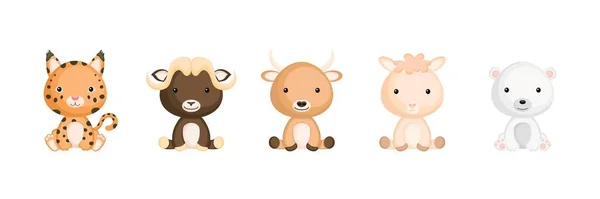 Sammlung Sitzender Tierchen Cartoon Stil Niedliche Waldtiere Charaktere Für Kinderkarten — Stockvektor