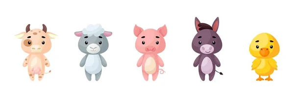 Cute Farm Animals Set Collection Funny Animals Characters Kids Cards — ストックベクタ