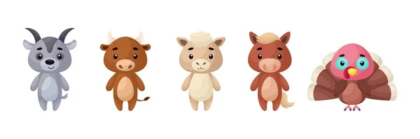 Cute Farm Animals Set Collection Funny Animals Characters Kids Cards — Image vectorielle