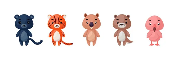 Leuke Dieren Verzamel Grappige Dieren Personages Voor Kinderen Kaarten Baby — Stockvector