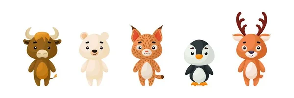 Aranyos Állatok Gyűjtemény Vicces Állatok Karakterek Gyerekeknek Kártyák Babaköszöntő Születésnapi — Stock Vector