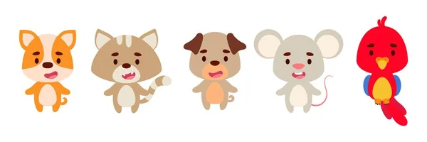 Niedliche Kleine Haustiere Set Sammlung Lustiger Tierfiguren Für Kinderkarten Babydusche — Stockvektor