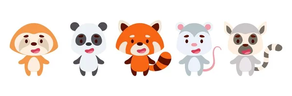 Pequenos Animais Selva Bonitos Coleção Animais Engraçados Personagens Para Crianças —  Vetores de Stock