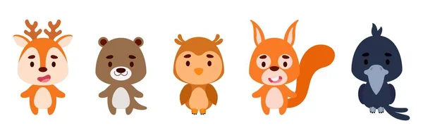 Mignons Petits Animaux Des Bois Ensemble Collection Drôle Personnages Animaux — Image vectorielle