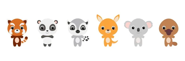 Cute Baby Animals Cartoon Style Collection Animals Characters Kids Cards — Stock Vector