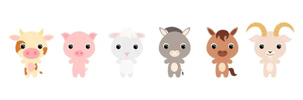 Carino Fattoria Baby Animali Stile Cartone Animato Collezione Animali Personaggi — Vettoriale Stock