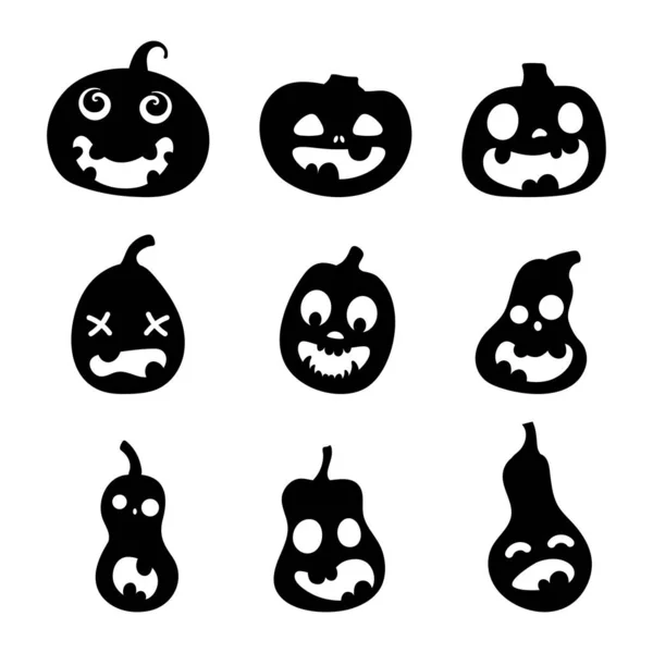 Silhouetten Van Enge Halloween Pompoenen Illustratie Van Jack Lantaarn Gezichtsuitdrukkingen — Stockvector