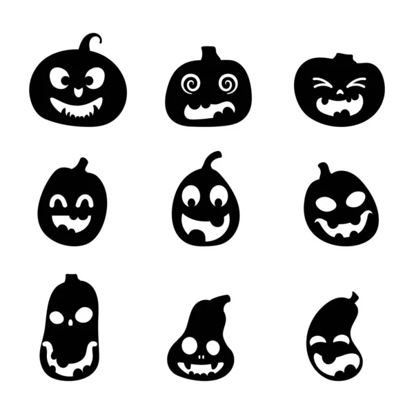 Halloween Enge Pompoenen Silhouetten Set Illustratie Van Jack Lantaarn Gezichtsuitdrukkingen — Stockvector