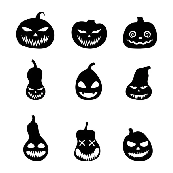 Halloween Set Silhouetten Enge Pompoenen Illustratie Van Jack Lantaarn Gezichtsuitdrukkingen — Stockvector