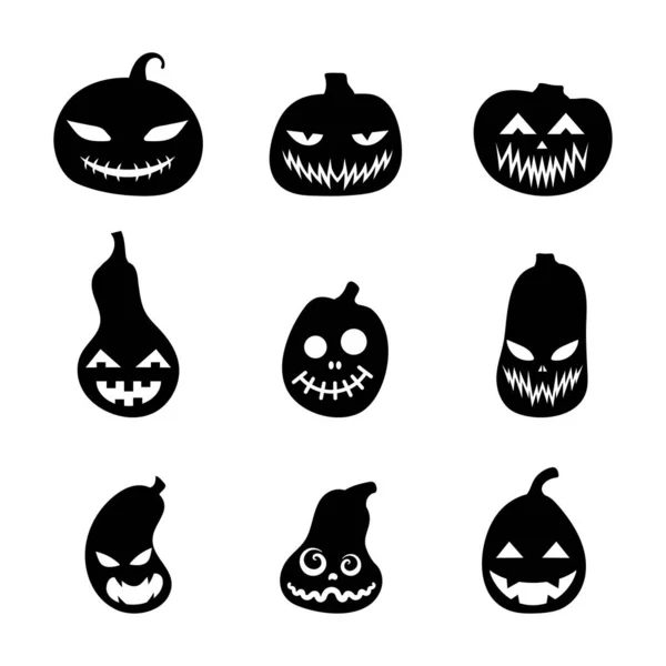 Silhouettes Halloween Citrouilles Effrayantes Ensemble Illustration Des Expressions Faciales Jack — Image vectorielle